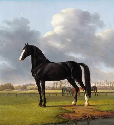 Adriaan van der Hoop’s Trotter ‘De Vlugge’ (The Fast One) in a Meadow by Anthony Oberman, 1828 — digital art print download