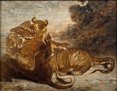 Two Tigers at Play by Антуан-Луи Барье — digital art print download