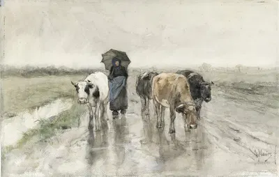 A Herdess with Cows on a Country Road in the Rain by Anton Mauve, 1848 - 1888 — digital art print download