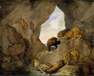 Wild Animals in a Mountain Gorge by Карл Борромео Андреас Рутарт — digital art print download
