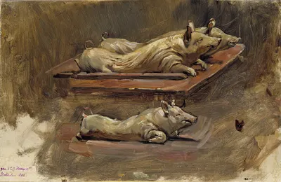 Pigs. Study for During Fasting Time by Carl Gustaf Hellqvist, 1884 — digital art print download