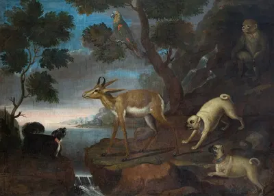 Bengalese Deer Attacked by Pugs by David Kock — digital art print download