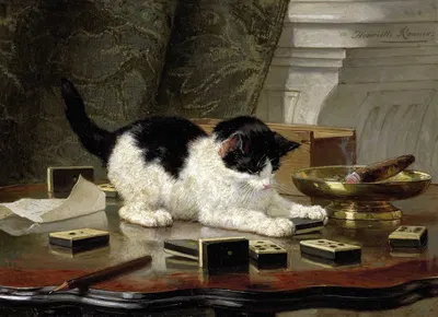The cat at play by Анриэтта Роннер-Книп — digital art print download