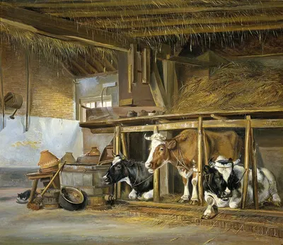 Cows in a Stable by Ян ван Равенсваай, 1820 — digital art print download