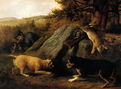 The Rabbit Hunters by Томас Хьюз Хинкли, 1850 — digital art print download