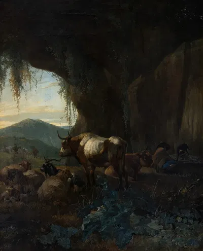 A Shepherd and Cattle in a Cave by Виллем Ромейн — digital art print download