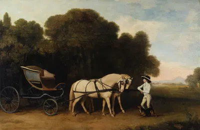 Phaeton with a pair of cream ponies and a stable-lad by George Stubbs — digital art print download