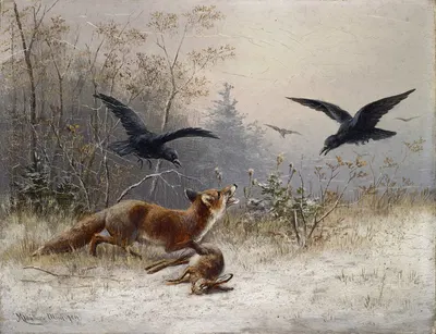 Fox Chasing Rabbits in Winter by Мориц Мюллер — digital art print download