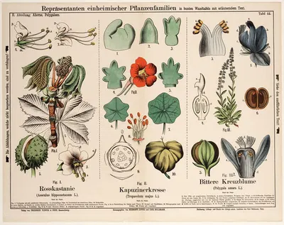 Aesculus hippocastanum, Tropaeolum majus, Polygala amara by Hermann Zippel, 1882 — digital art print download