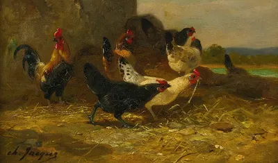 Hens And Cocks by Шарль Эмиль Жак — digital art print download