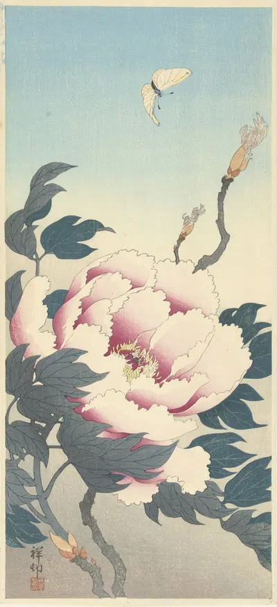 Peony with butterfly by Ohara Koson, 1925 - 1936 — digital art print download