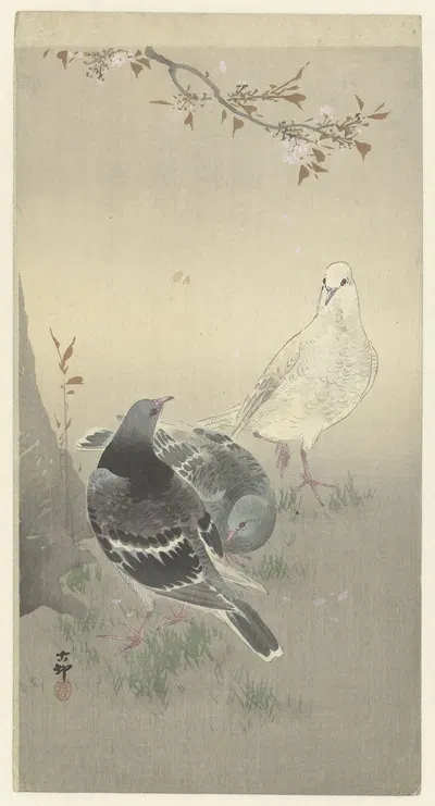 Three tame pigeons by Ohara Koson, 1900 - 1930 — digital art print download