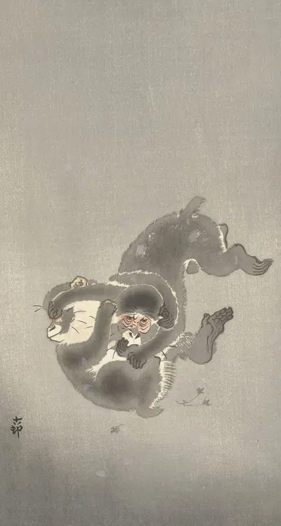 Two monkeys playing by Ohara Koson, 1900 - 1930 — digital art print download
