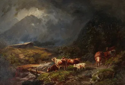 Cows In A Mountainous Landscape by Отто Зоммер, 1873 — digital art print download
