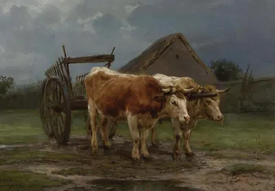 Oxen Pulling A Cart by Роза Бонёр — digital art print download