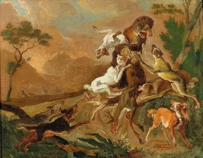 Hounds attacking a bear by Абрахам Хондиус — digital art print download