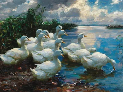 Ducks by a lake by Александр Кёстер — digital art print download