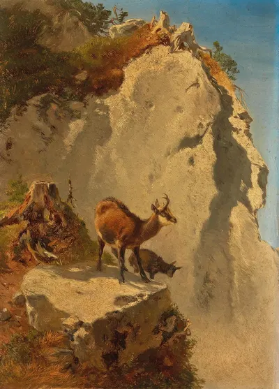 Zwei Gämsen in Hochgebirge by Антон Шрёдль — digital art print download