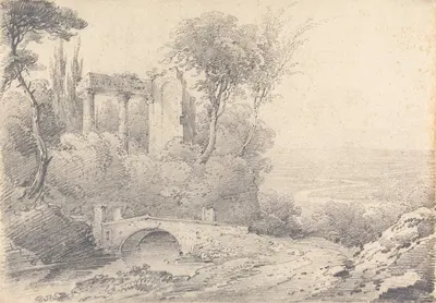 Landscape with Ruins and Bridge by Henry William Burgess — digital art print download