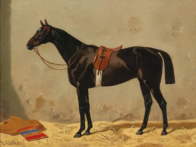 Black Horse in the Stable by Эмиль Волькерс — digital art print download