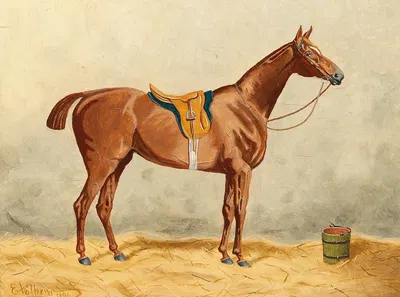 Saddled Horse in the Stable by Эмиль Волькерс — digital art print download