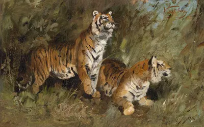 Tiger im hohen Gras by Геза Вастаг — digital art print download