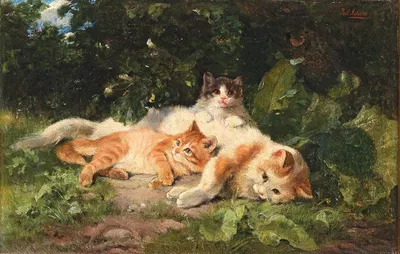 Cat with her Kittens by Julius Adam the elder — digital art print download