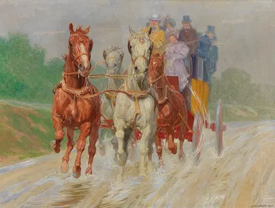 Four-in-Hand Coach in Old Vienna by Людвиг Кох — digital art print download