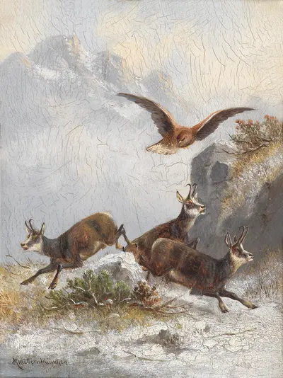Gämsen von Adler verfolgt by Мориц Мюллер — digital art print download