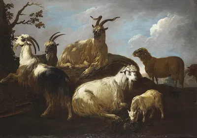 Capre e pecore in un paesaggio by Филипп Петер Рус — digital art print download