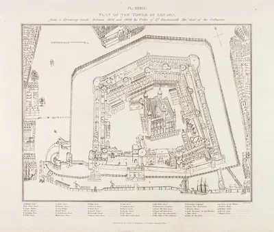 Plan of the Tower of London..1681:1689 by James Basire the younger, 1815 — digital art print download