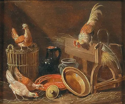 Hühnervolk Im Stall by Albertus Verhoesen — digital art print download