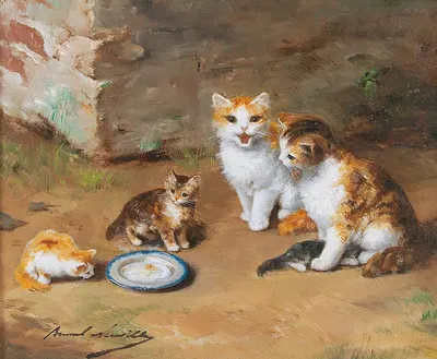 Cat Family by Артур-Алфред Брунель де Нёвиль — digital art print download