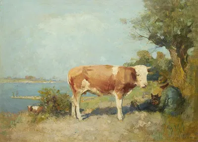 Landscape With A Cow And A Herdsman Resting by Гари Мелчерс — digital art print download