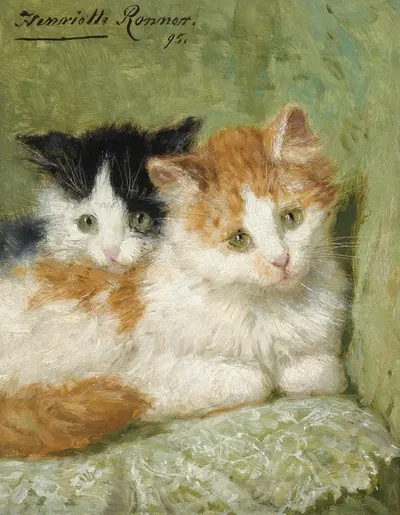 Two Kittens Sitting On A Cushion by Анриэтта Роннер-Книп, 1895 — digital art print download