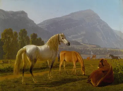 Alpine Landscape With Horses by Иоганн Якоб Бидерман — digital art print download
