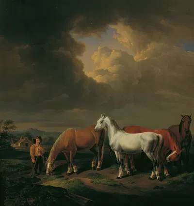Fünf Ackerpferde by Johann Baptist Dallinger von Dalling, 1830 — digital art print download