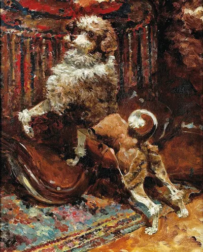 The Poodle Of The artist 's Mother Clipped Like A Lion by Рене Принсето — digital art print download