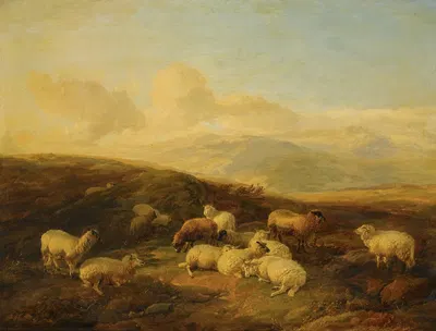 Sheep In A Moorland Landscape by Thomas Sidney Cooper, 1850 — digital art print download