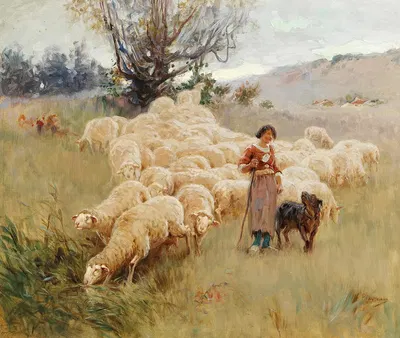A Flock of Sheep by Альфред Плозо — digital art print download