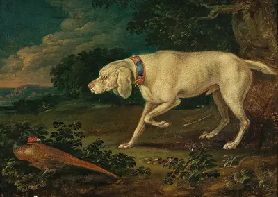 A hunting dog with a pheasant by Anton Enzinger — digital art print download