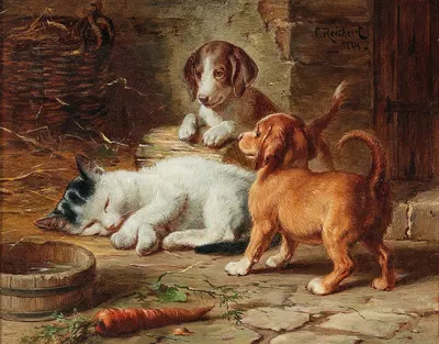 The Puppies Are Awake by Carl Reichert, 1884 — digital art print download