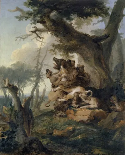 Bear, Attacked by a Pack of Hounds by Каспар Вольф, 1772 — digital art print download