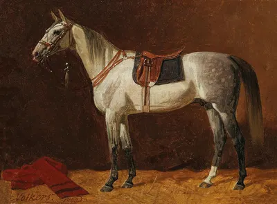 A Saddled White Horse in a Stable by Эмиль Волькерс, 1903 — digital art print download