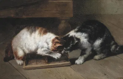 Two Cats with a Prey by Eugene Remy Maes — digital art print download