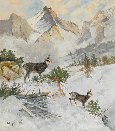 Chamois in a Winter Landscape by Георг Бергер — digital art print download