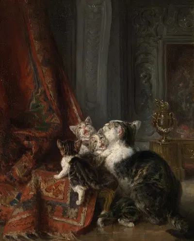 Interior with cats by Louis-Eugène Lambert, 1875-1900 — digital art print download