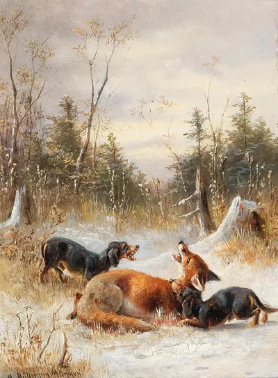 Fuchs mit Hunden by Moritz Müller II, 1888 — digital art print download