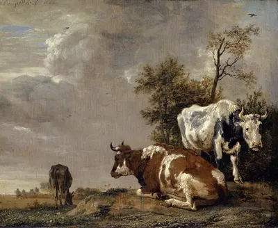 Three Cows on a Pasture by Паулус Поттер, 1646 — digital art print download