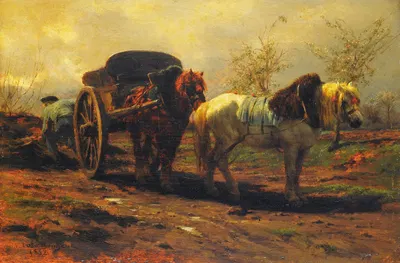 Two horses for a cart by Роза Бонёр, 1852 — digital art print download
